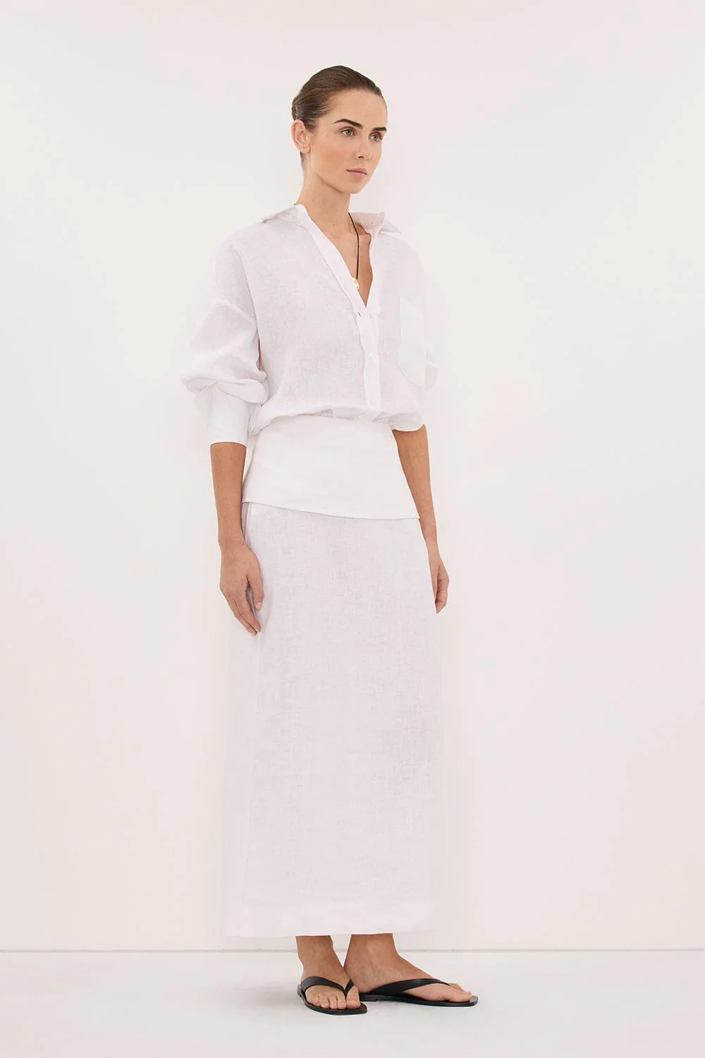 YARA WHITE LINEN FOLDOVER MIDI SKIRT - Image 3