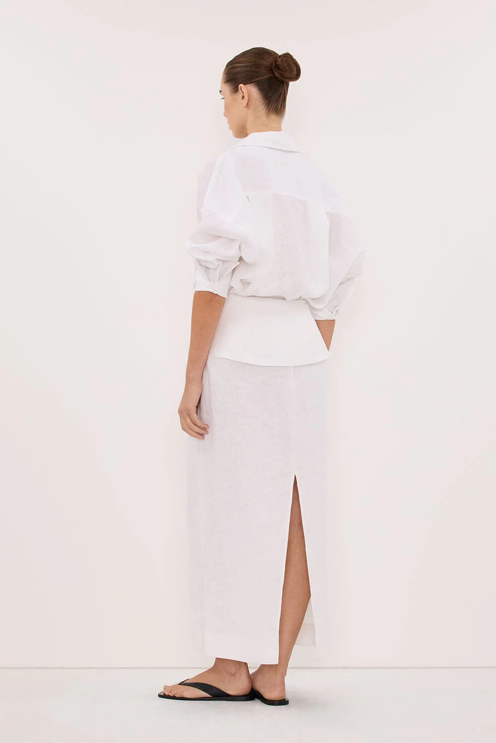 YARA WHITE LINEN FOLDOVER MIDI SKIRT - Image 4