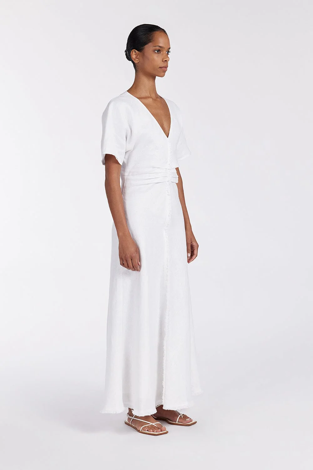 ZAHARA WHITE FRINGED MIDI DRESS - Image 3