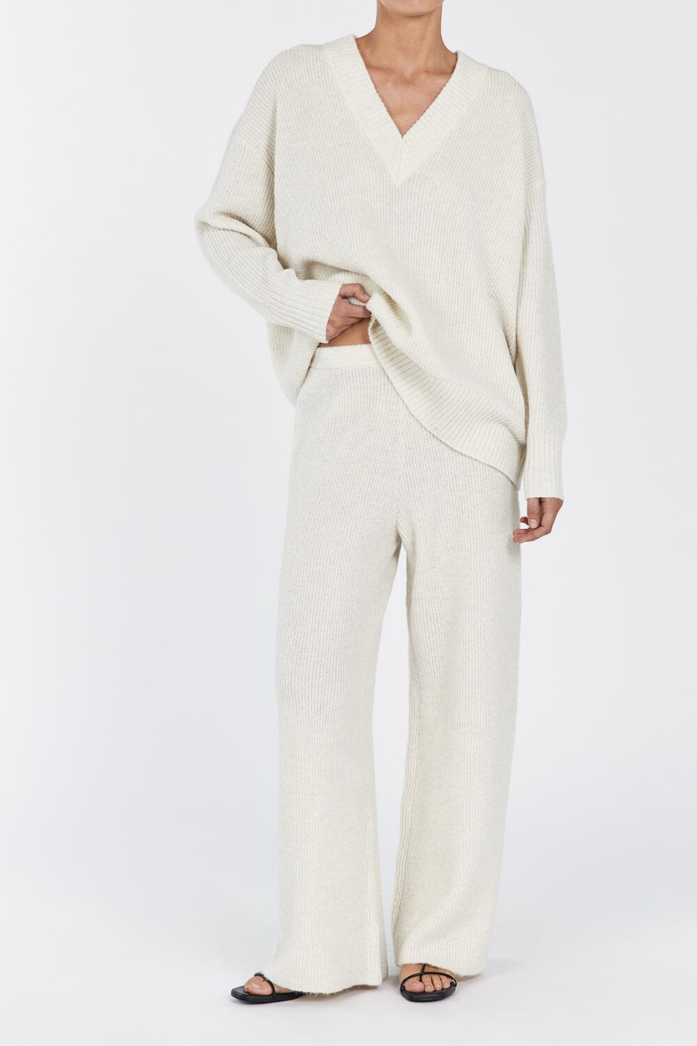 ZELIE CREAM MARLE KNIT PANT - Image 2